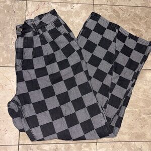 Wide Leg Checkered Denim Pants